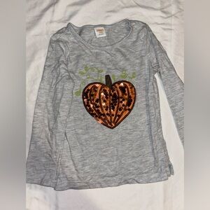 Cat & Jack Long Sleeve Gray and Orange Tee with Pumpkin Design